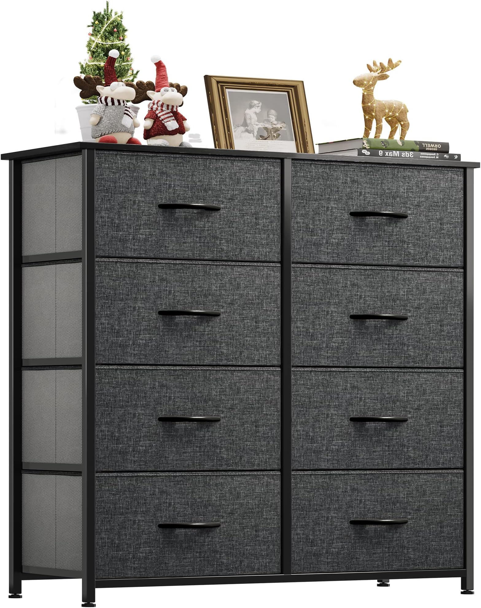 YITAHOME Chest of Drawers with 8 Drawers,Bedroom Drawers, Fabric Dresser with Wood Top,Drawer storage unit for for Bedroom, Living room, Black Grey