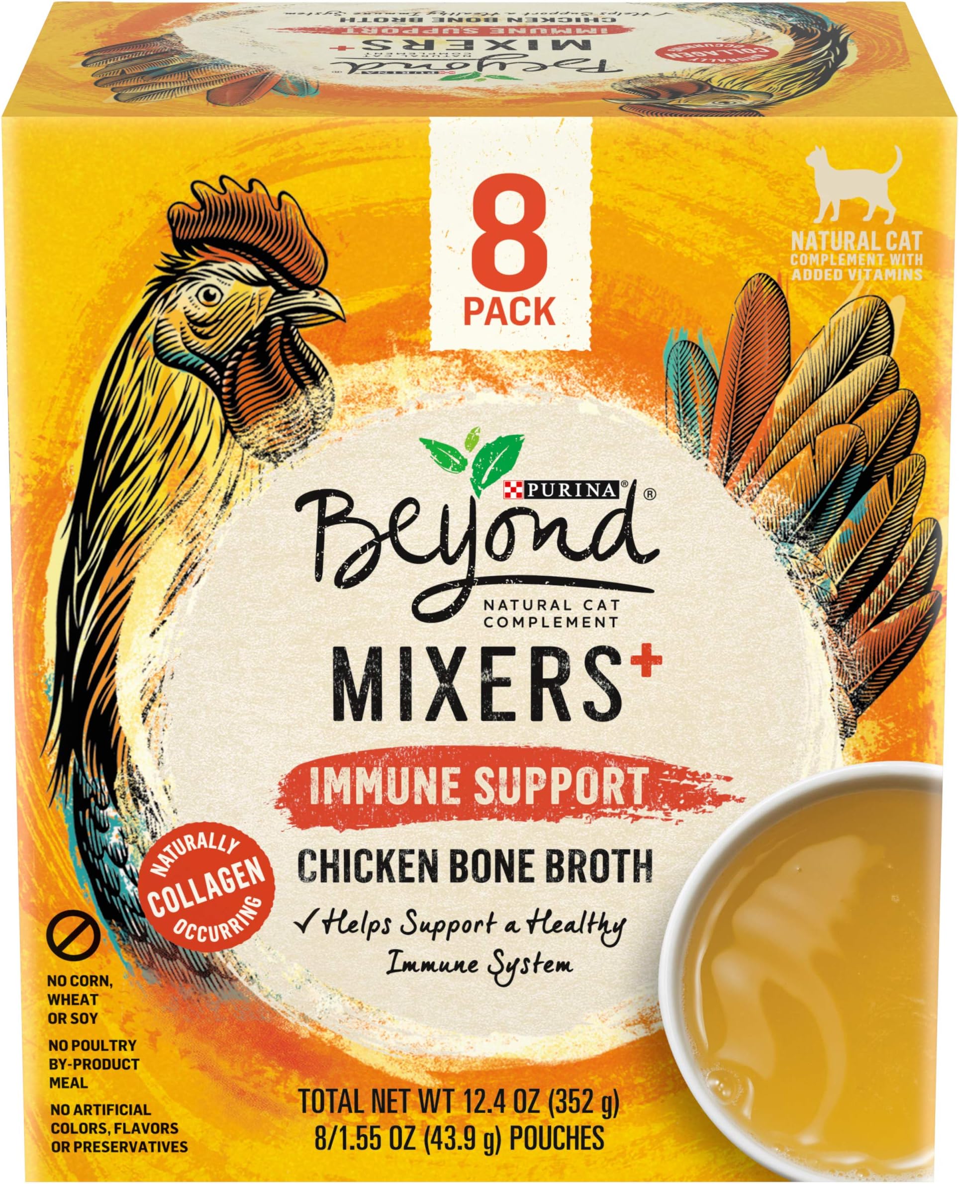 Beyond Purina Mixers+ Natural Cat Food Complement, Immune Support Chicken Bone Broth - (8) 1.55 oz. Boxes