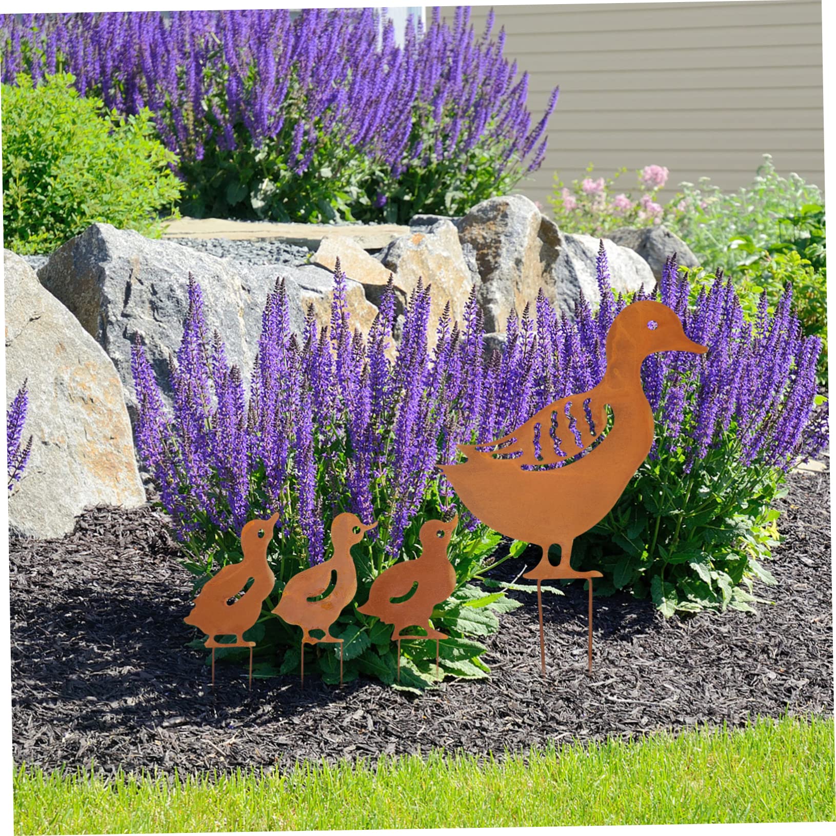 Letrero de Patio Pato Metálico Calado para Jardín Exterior | 1 Juego de Estacas, Metal, Inserción para Césped, Decoración Exterior Forma de Pato, Acabado Detallado