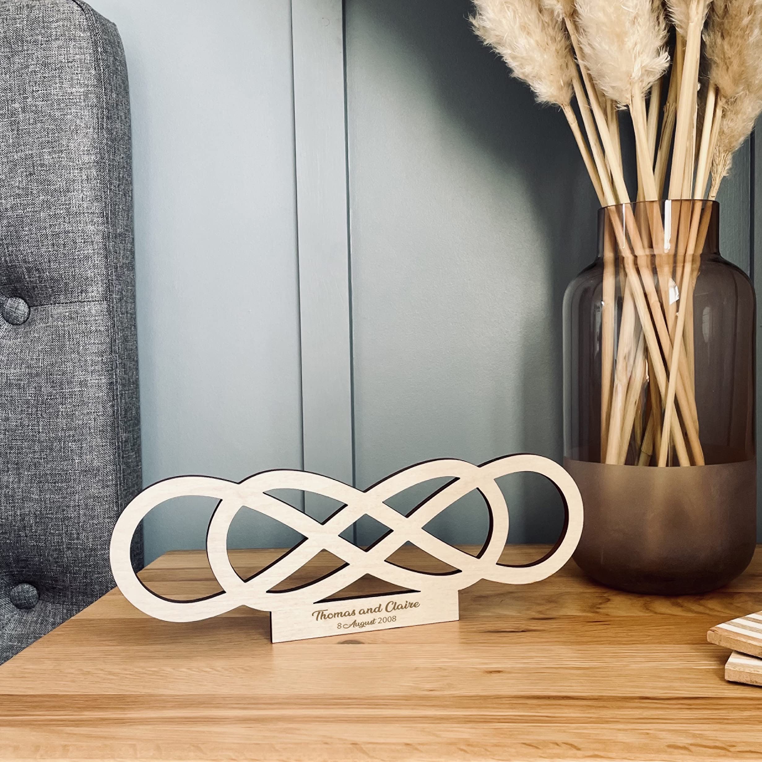 stika.co Double Infinity Sign, Personalised Wooden Plaque, Wedding, Anniversary, Valentine's Day, Home Decor Wood Plaque