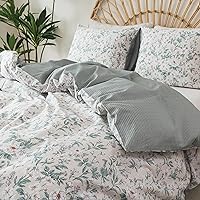 Vista 1 de HoneiLife Juego de funda de edredón floral 100% algodón, 3 piezas, suave, ropa de cama botánica con cierre de cremallera y lazos en las esquinas