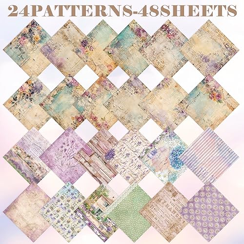 Miniatura 9 de 48 hojas de papel de álbum de recortes floral moradorosa rosa de hortensia, 6 x 6 pulgadas, bloc de papel de patrón de una sola cara, suministros de