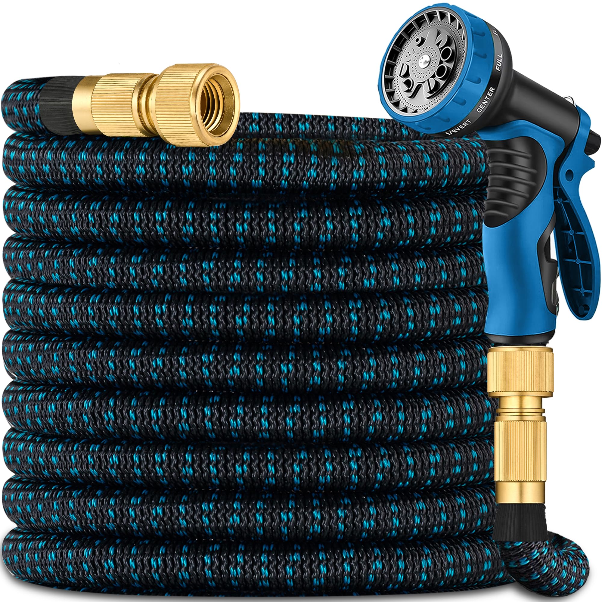 Qinghuai Men's Blackblue 150 Ft Expandable Garden Hose Pipe - Heavy Duty Expanding Water Hoses With 10 Spray Nozzle -Retractable,Flexible,Never Kink & Tangle Car Washing Expanding Garden Hose Pipe For Yard, Outdoor