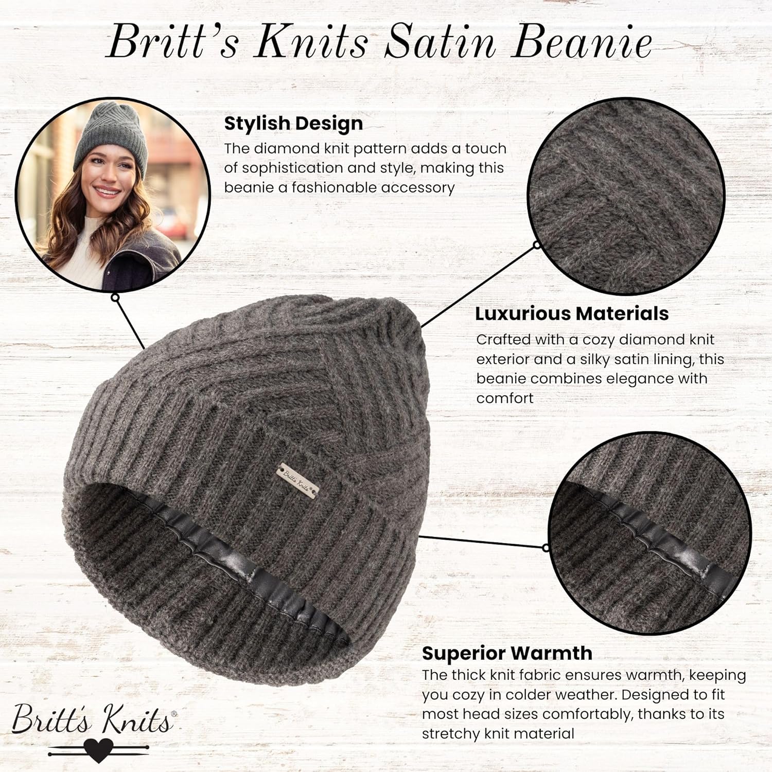 Britt's Knits Satin Lined Beanie Winter Hat for Women Stylish Cold Weather Womens Warm Hat