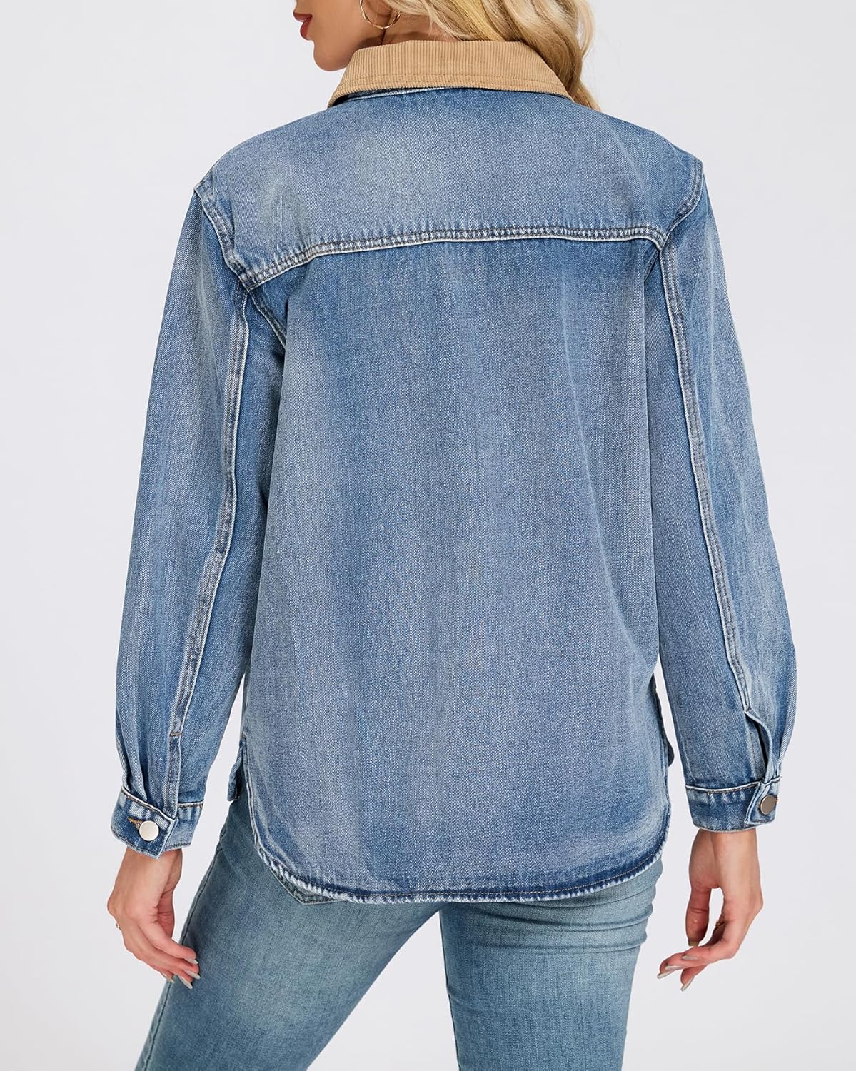 Kedera Women's Lightweight Denim Jacket Long Sleeve Jean Shacket Loose Fit Button Down Denim Shirts Casual Fall Jackets - Image 3