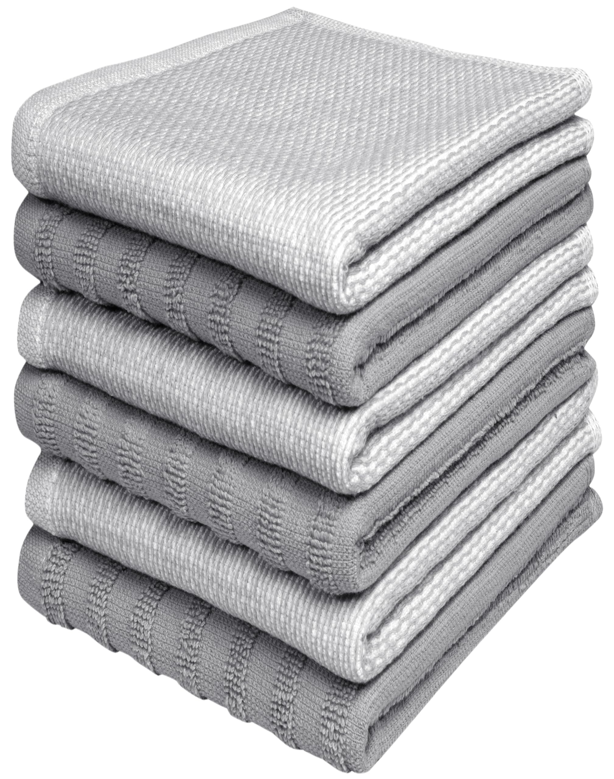 Bumble Premium Dish Cloths 13"x13" (6 Pack) | 100% Natural Ring Spun Cotton | 400 GSM | Highly Absorbent &amp; Soft |Yarn Dyed &amp; Solid Dyed Terry Dish Cloth Set - Grey