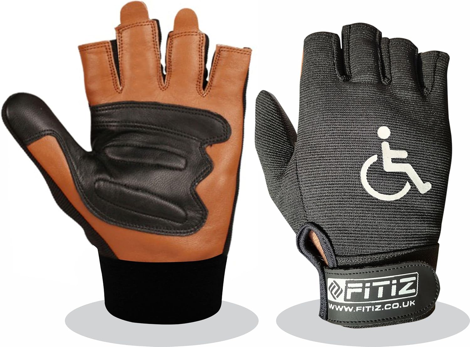 FITIZ Wheelchair Gloves Real Leather Palm Gloves Mobility Padded Gloves