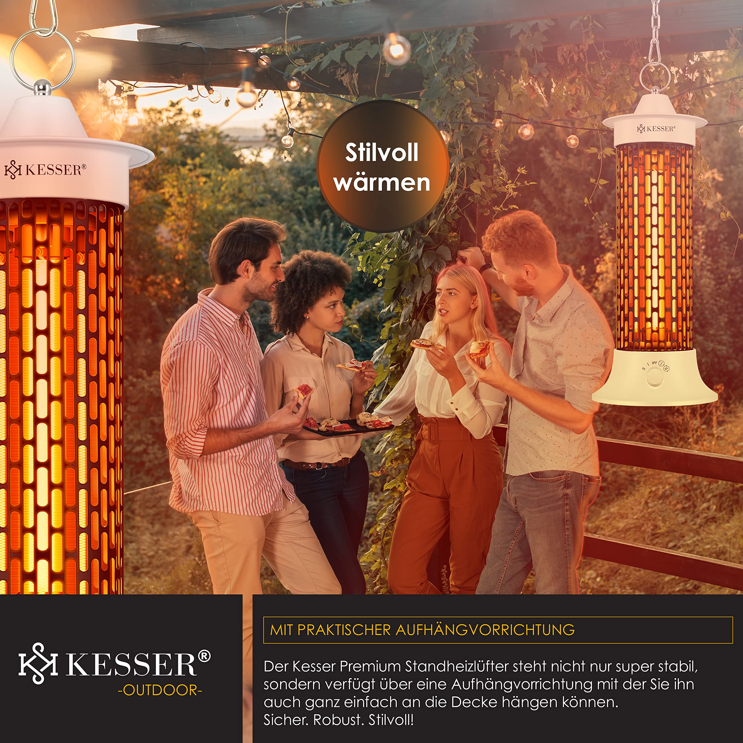 Riscaldatore A Infrarossi KESSER 1200W - Oscillazione 360°, Risparmio Energetico, IP55 Per Interni/Esterni