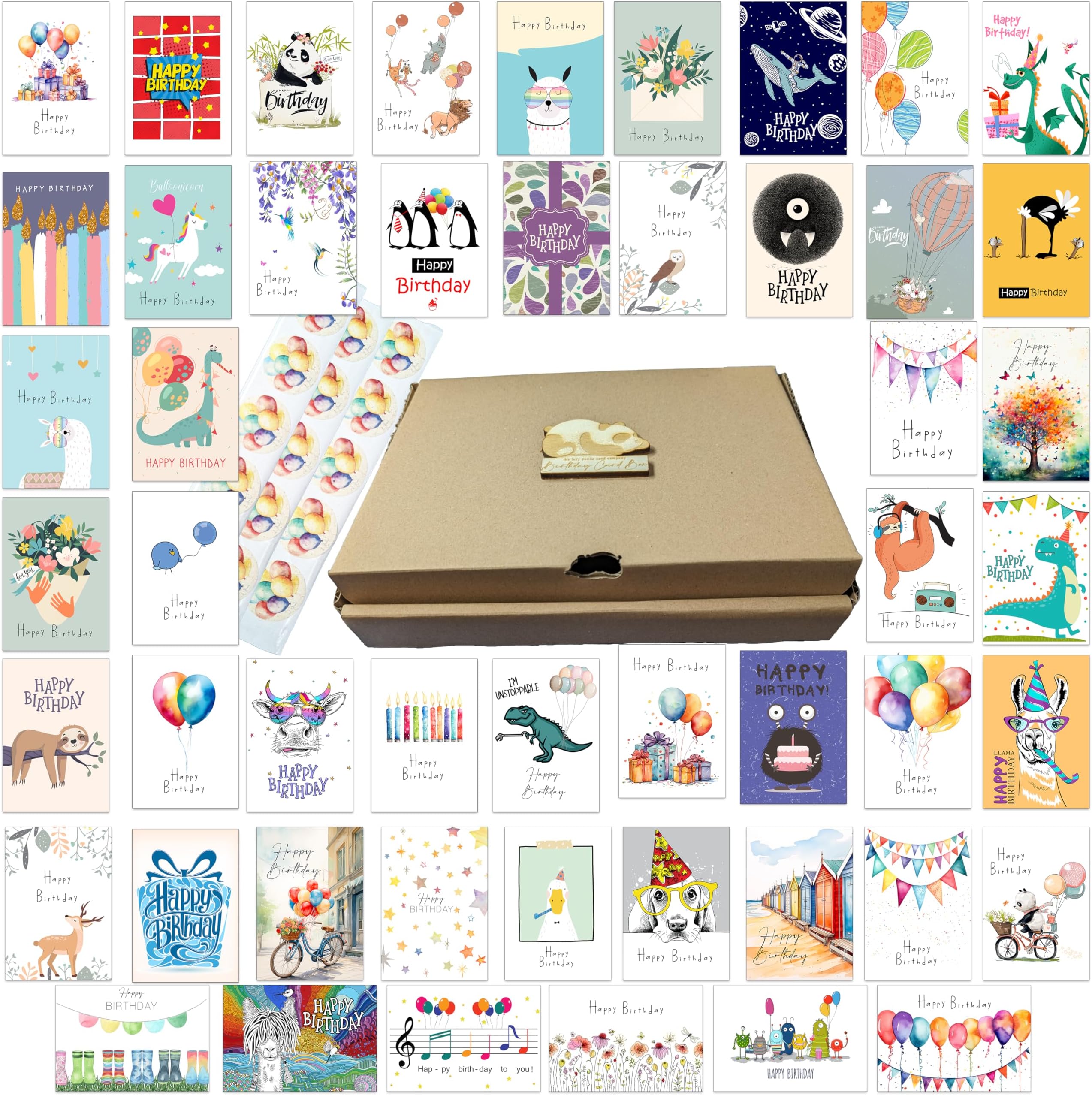 YianHien Birthday Cards, 24 Unique Watercolour Birthday Cards Multipack