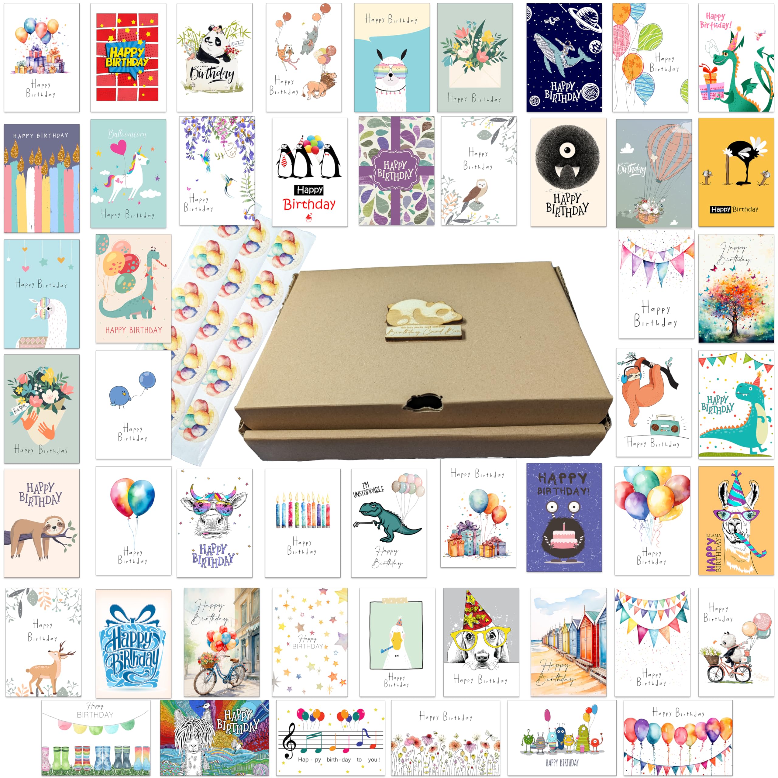 50 Popular Birthday Cards with Stickers and Envelopes made from Recycled Paper Multipack Set (50 Popular Mix)