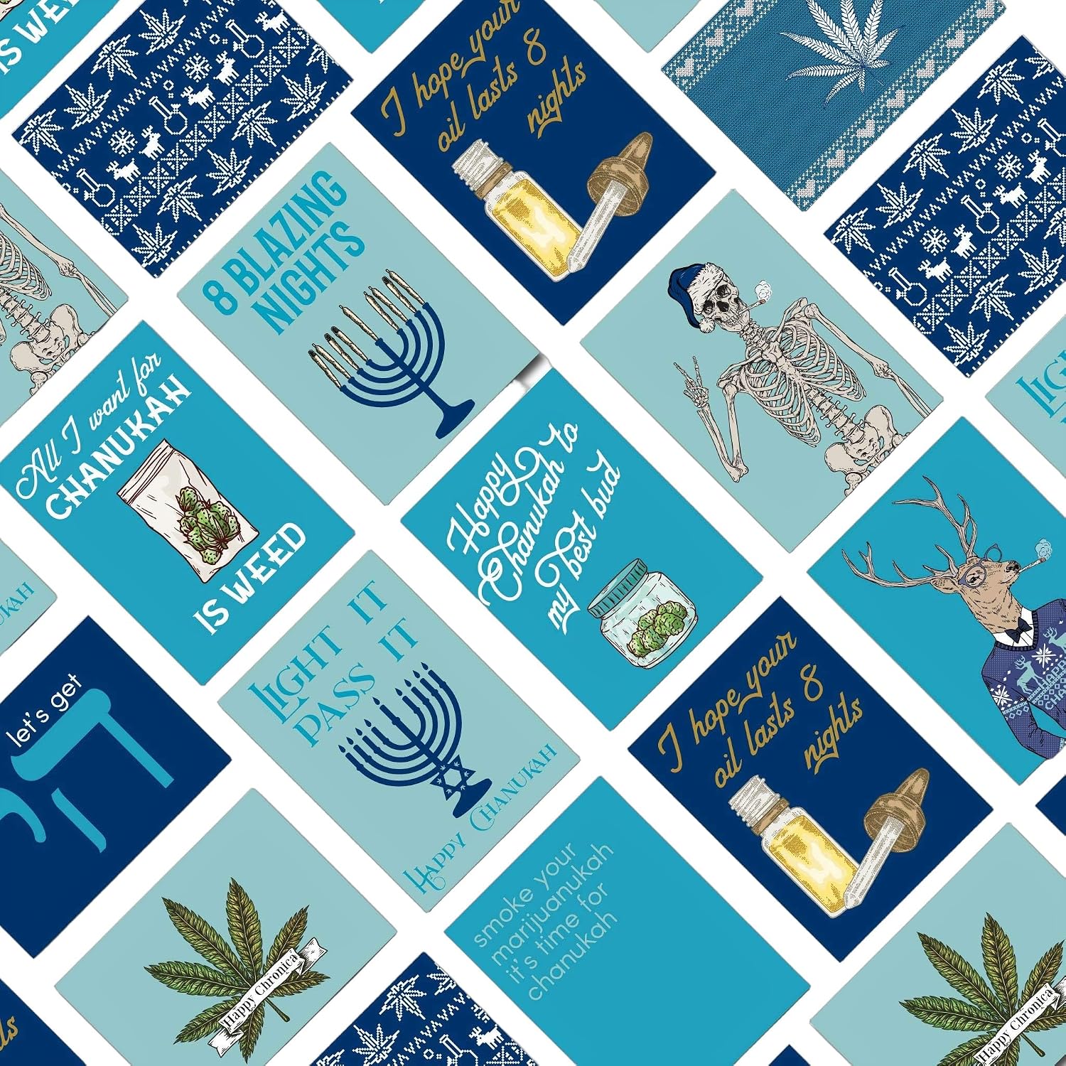 Hannukah Jewish Holiday Cards for Stoners Cannabis Greeting Cards by Ritzy Rose | Funky Weed Designs High Quality Notecards | Box Set of 24 Cards + Envelopes Made in USA (Chanukah Cannabis)