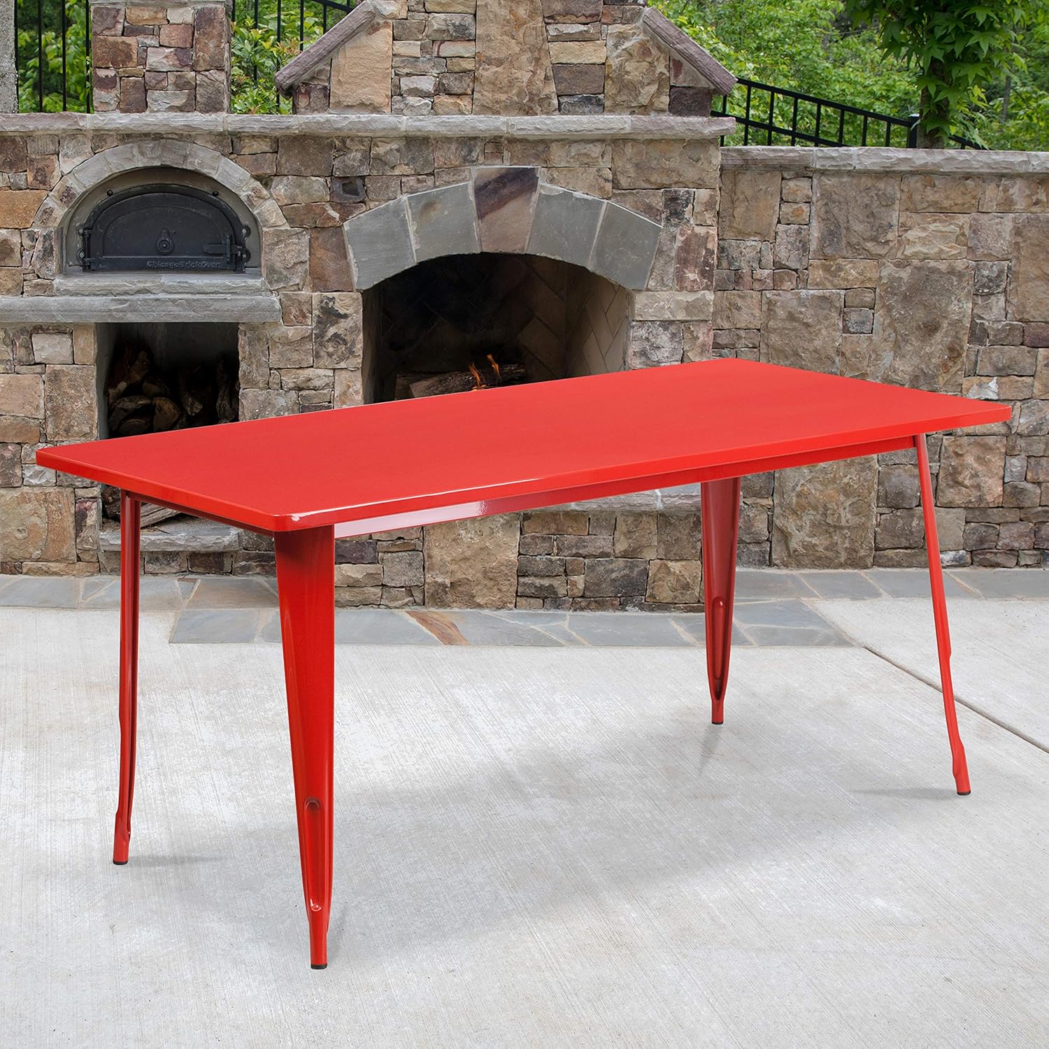 EMMA + OLIVER Commercial Grade 31.5" x 63" Rectangular Silver Metal Indoor-Outdoor Table