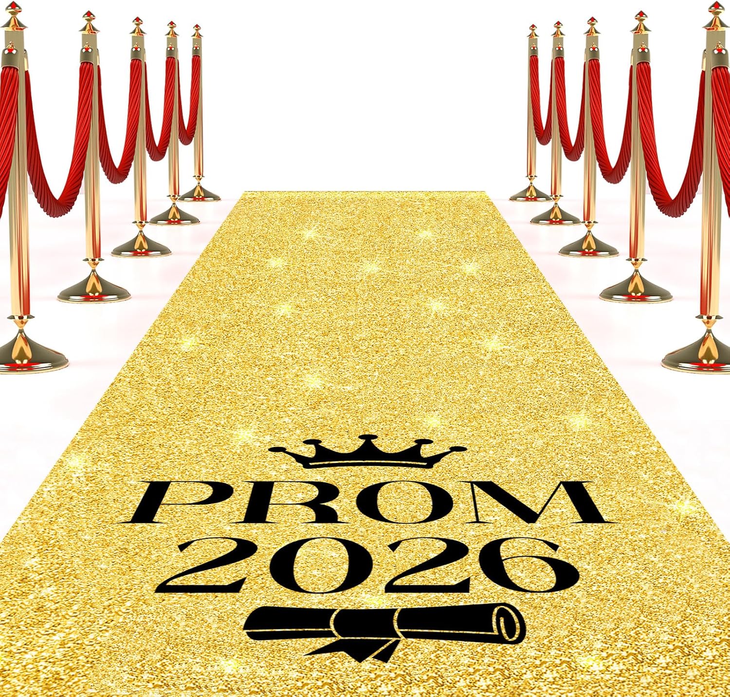 Breling Prom 2026 Party Decorations 2 x 15 ft Glitter Carpet Runner for Graduation Prom Party Aisle Runner for Class of 2026 Learned Scholar Graduation Ceremony Decoration