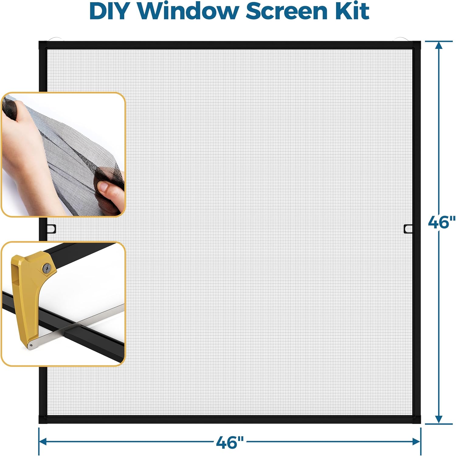 4 Sets Aluminum Window Screen Frame Kit, 5/16 in x 3/5 in x 46 Inch, Makes Four Complete Screen 46" x 46" or Smaller, Includes Premium Screen Mesh, Heavy Duty Corners & Durable Spline, Black
