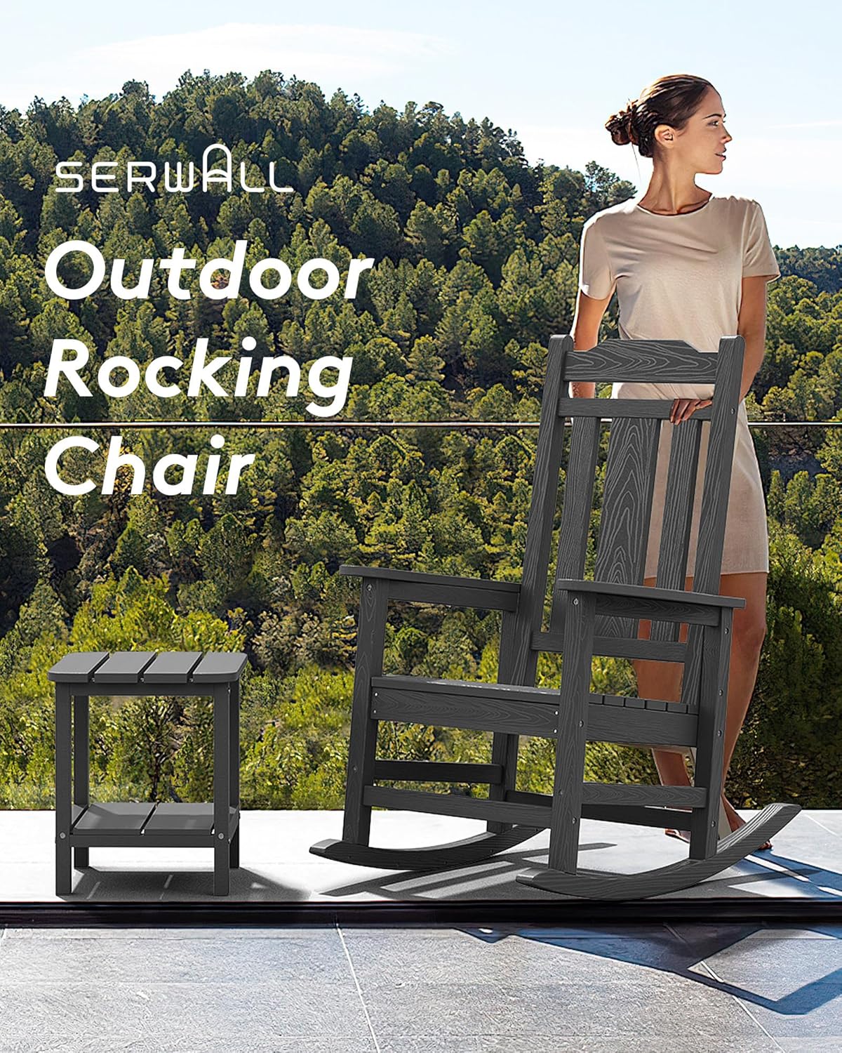 SERWALL Outdoor Rocking Chair Gray Set of 8, All Weather Patio Rocking Chair, HDPE Poly Rocking Chair for Adults, Heavy Duty Front Porch Rocker