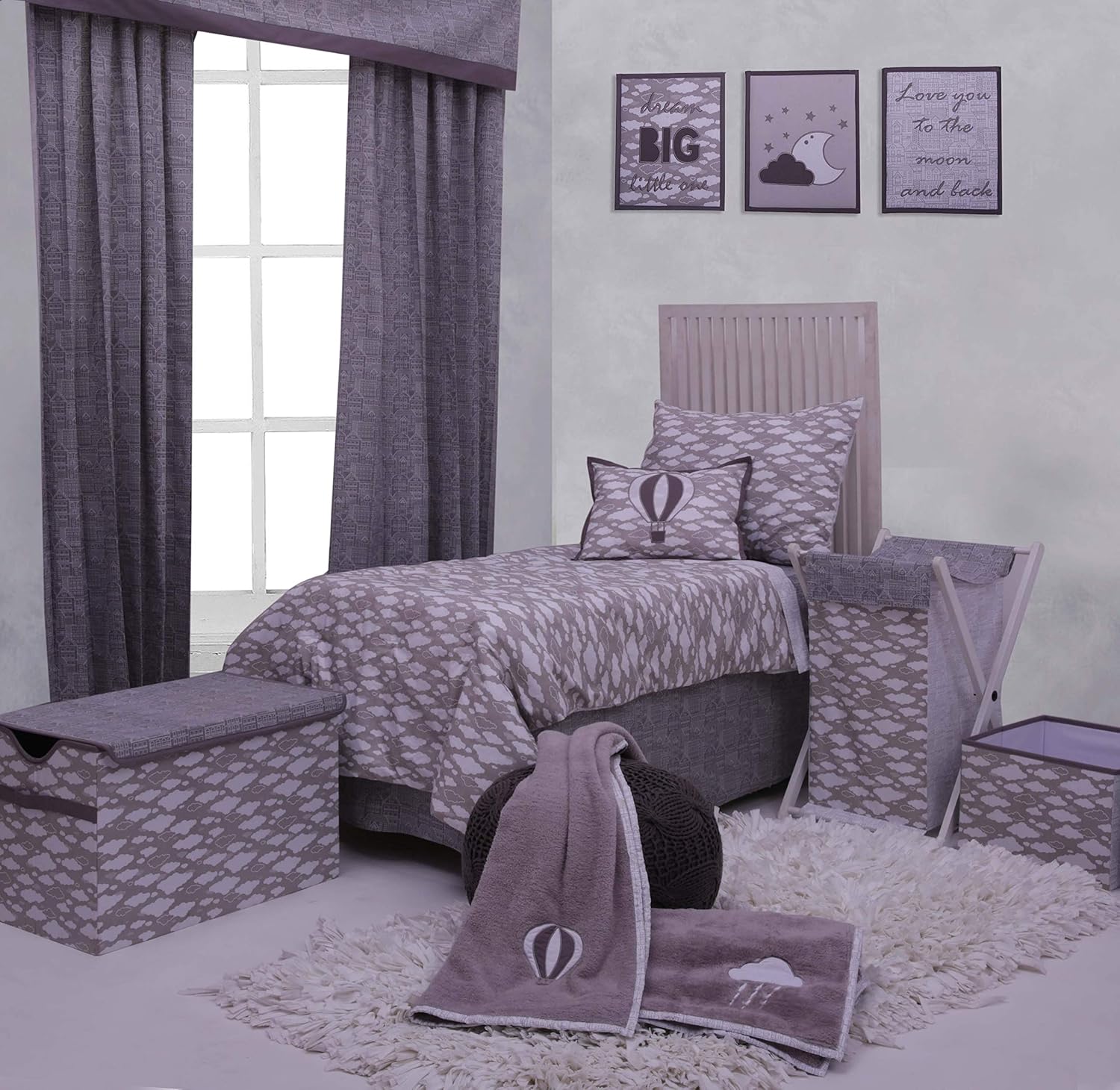 Bacati Clouds in The City 3 Pc Toddler Bedding Sheet Set, White/Grey