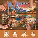 Noceba Sunset Lake Chalet 500 Puzzle de pièce, coucher de soleil d'automne de paysage scénique 500 Puzzles pour adultes, Puzzle pour adultes dans le lac, Grand cadeau de puzzle pour Halloween
