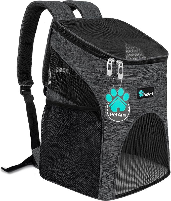 Mochila para Transporte de Cães Pequenos e Gatos Grandes PetAmi, PET-BP01-HCGY-SP