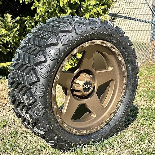 Vista 123 de Juego de 4 ruedas y neumáticos para carrito de golf Phantom en negro brillante de 14 pulgadas, neumáticos todoterreno de 23x10-14, certificación 14