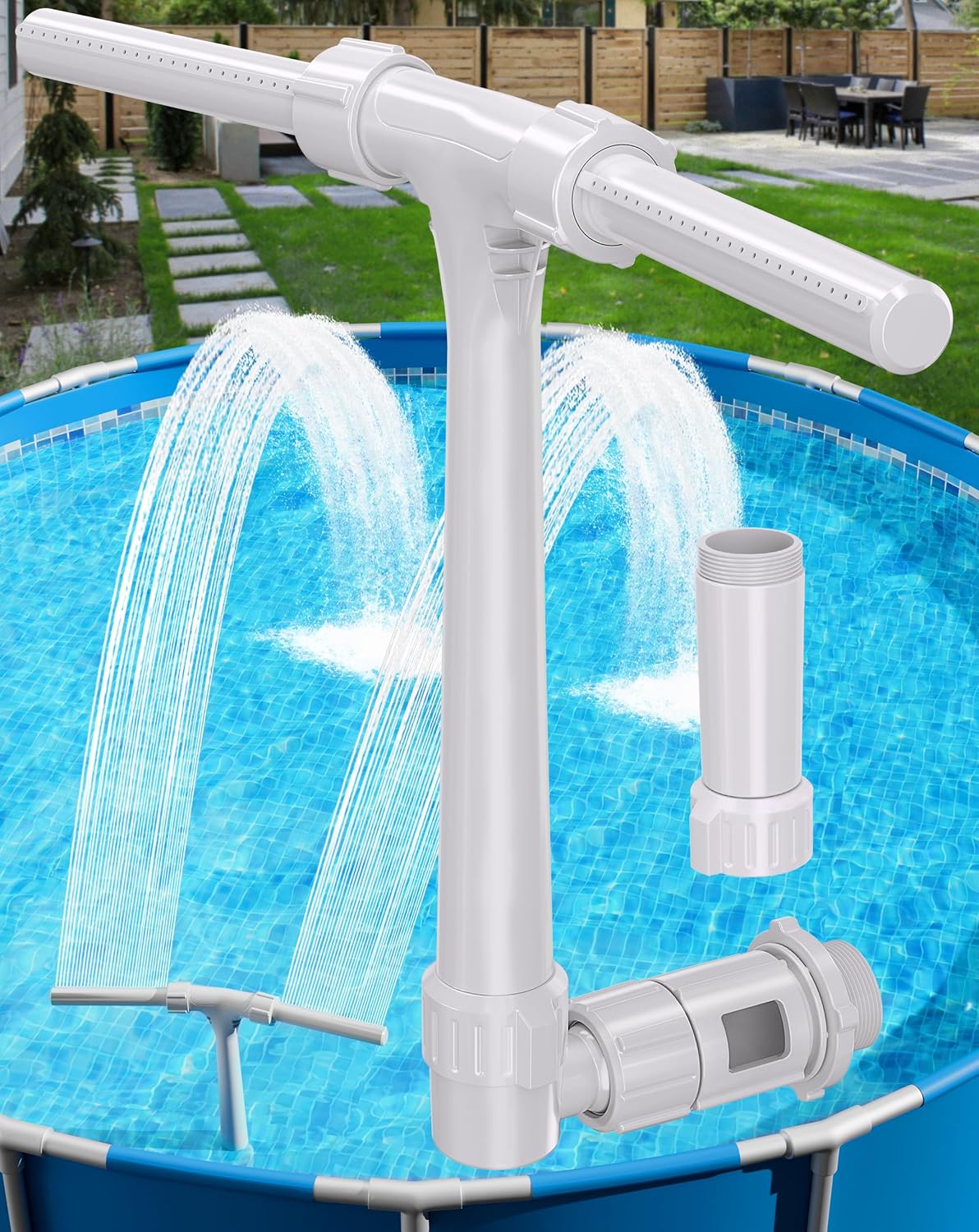 SHAPON Pool Fountain for Above and In-Ground Pools, Pool Waterfall with Extension Tube, Dual Spray Sprinkler Fountain for Cooling & SPA Relaxation