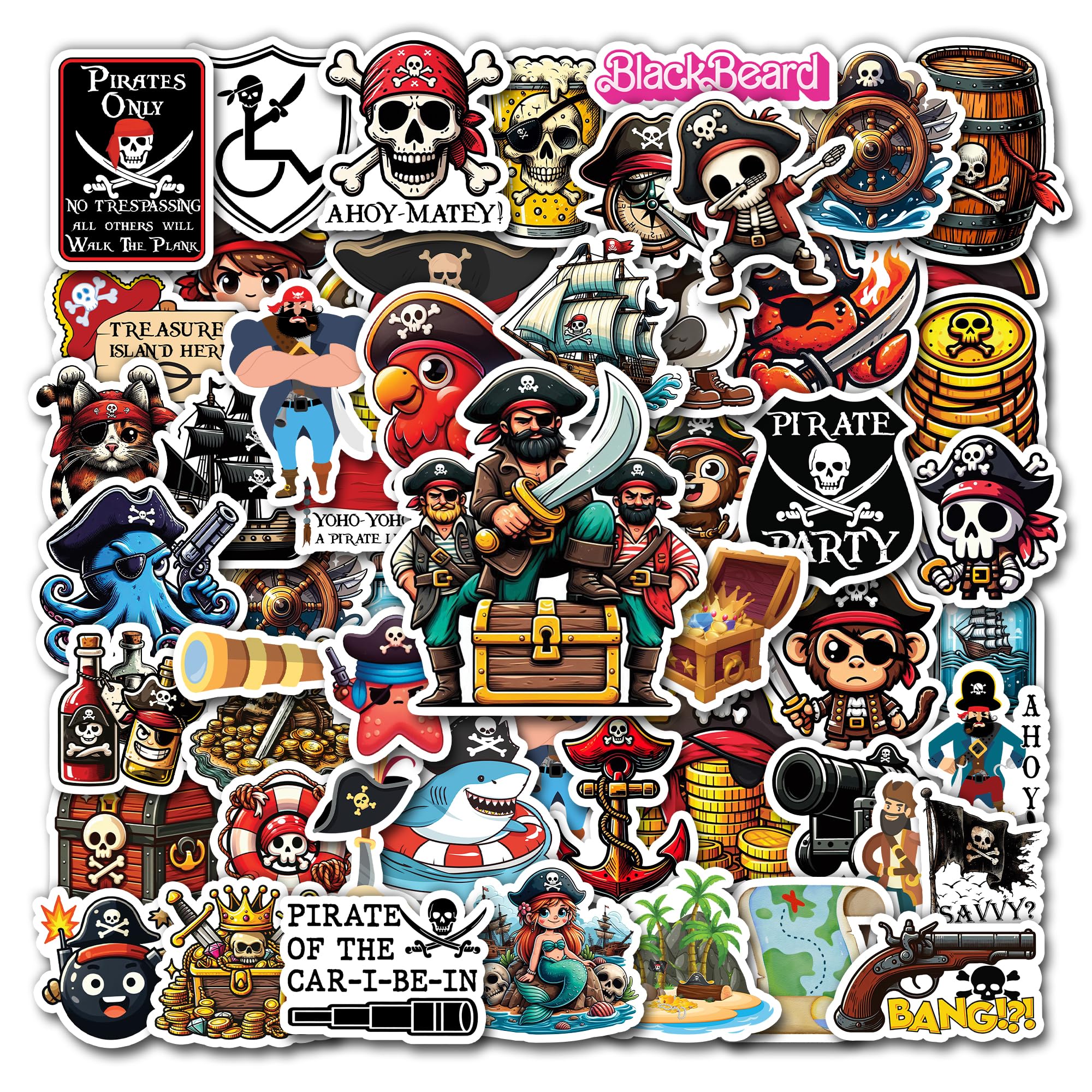 WESILY Pack 50 PCS Pirate Stickers Waterproof Vinyl Decals Gift Birthday Decorations Scrapbook Journals Water Bottles Laptop Phone Case for Teens