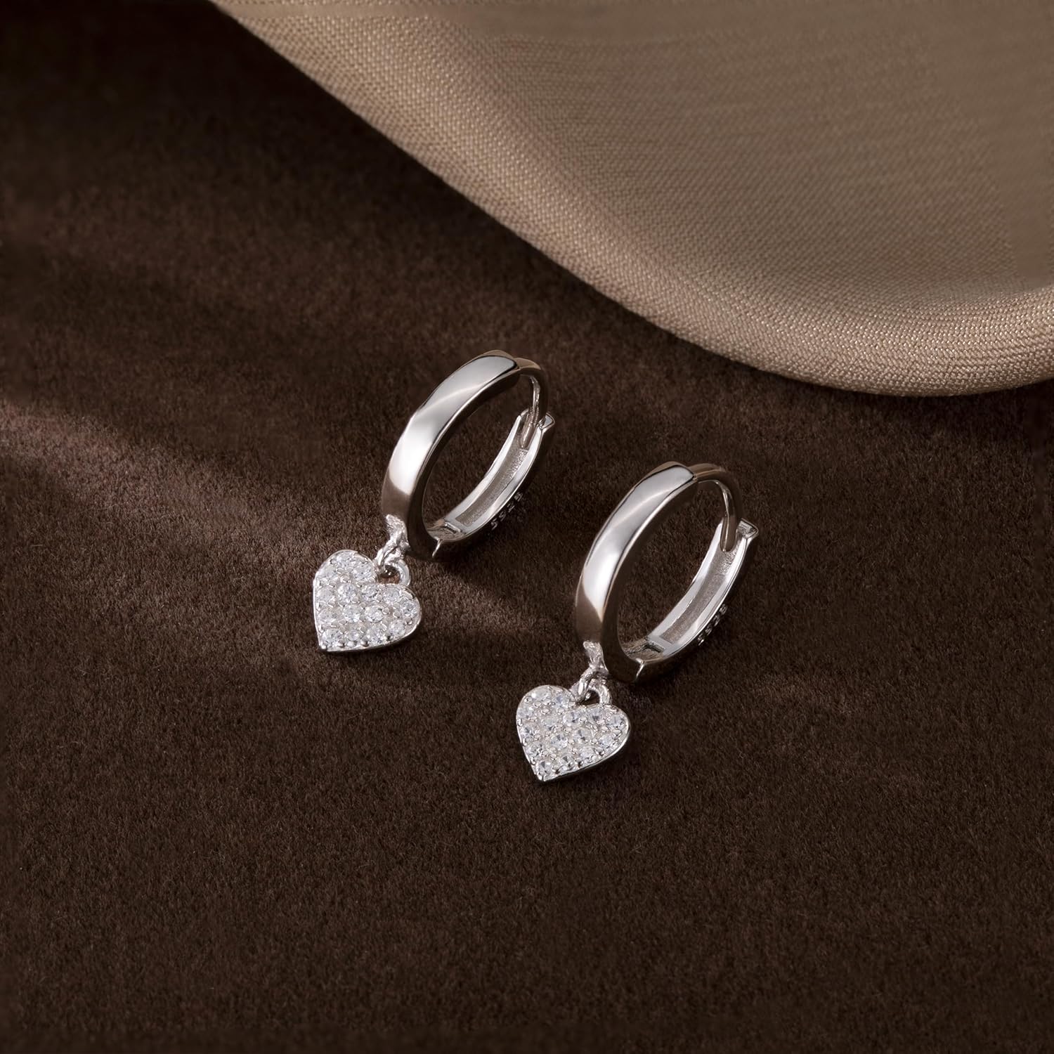 Reffeer Solid 925 Sterling Silver Love Heart Small Hoop Earrings for Women Teen Girls CZ Heart Hoop Earrings Huggie Drop