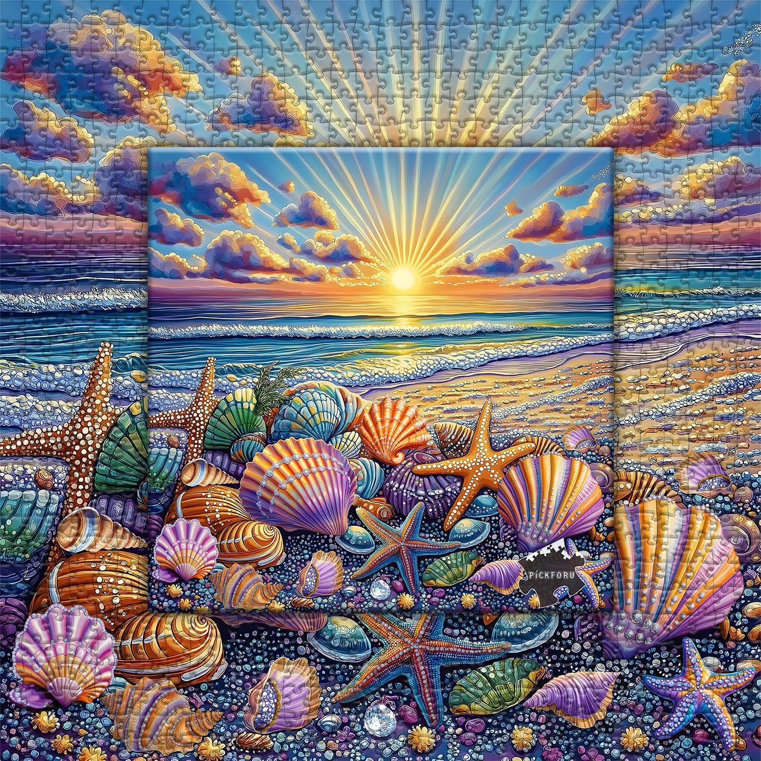 PICKFORU Beach Puzzles for Adults 1000 Piece, Ocean Seashells Puzzle Starfish, Seaside Sunset Scenery Jigsaw Puzzles Beach - Image 6