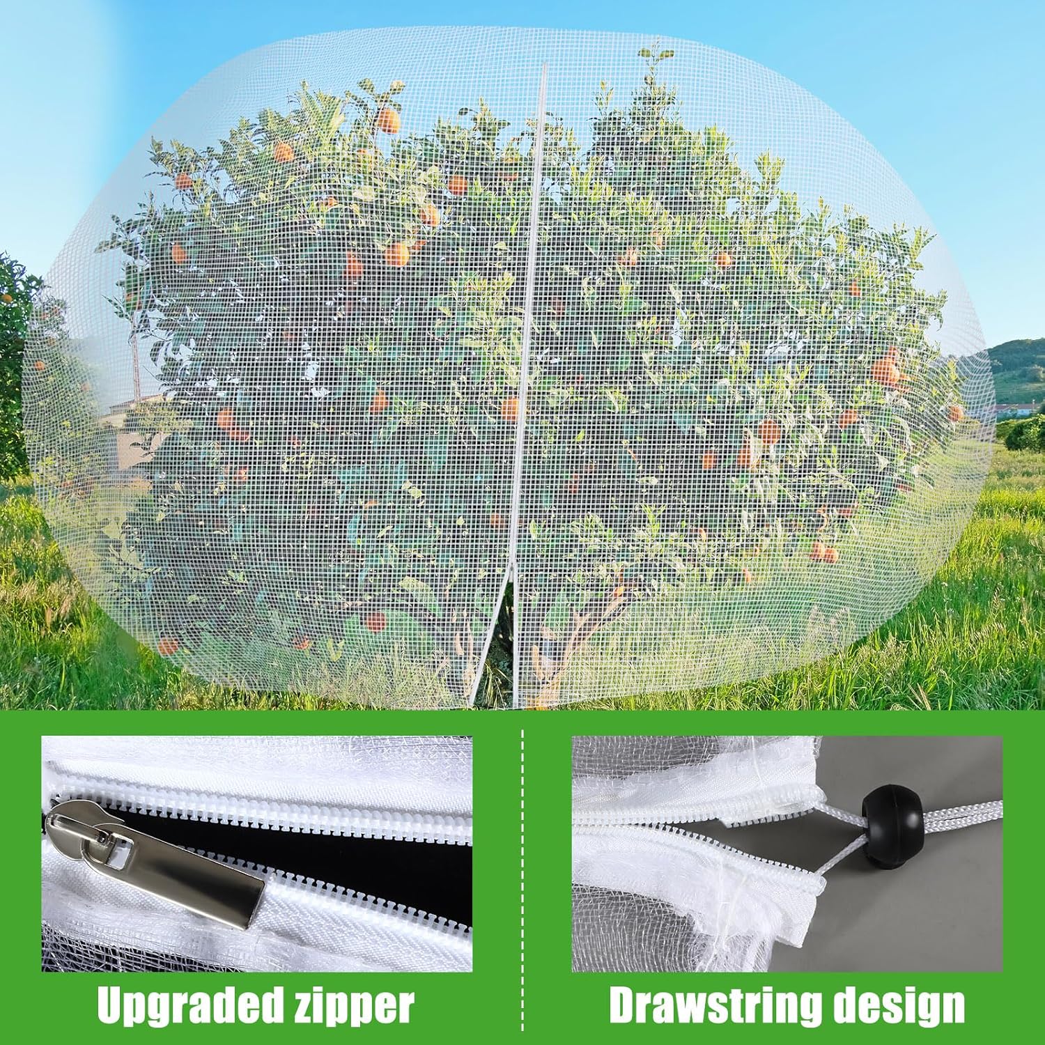 12 x 16 FT Large Fruit Tree Netting Bags Garden Plant Protector with Zipper and Drawstring Blueberry Bushes Netting Covers Plant Protection Mesh Net Bags from Insect Bug Cicada