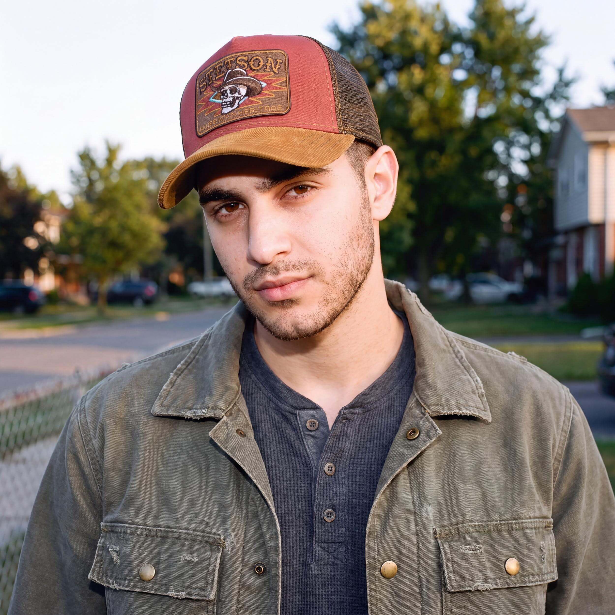 Stetson Trucker Cowboy Skull CzapkaMężczyźni - czapka tirowca baseball cap z meshu Snapback, daszkiem, daszkiem wiosna-lato jesień-zima Wiosna Lato