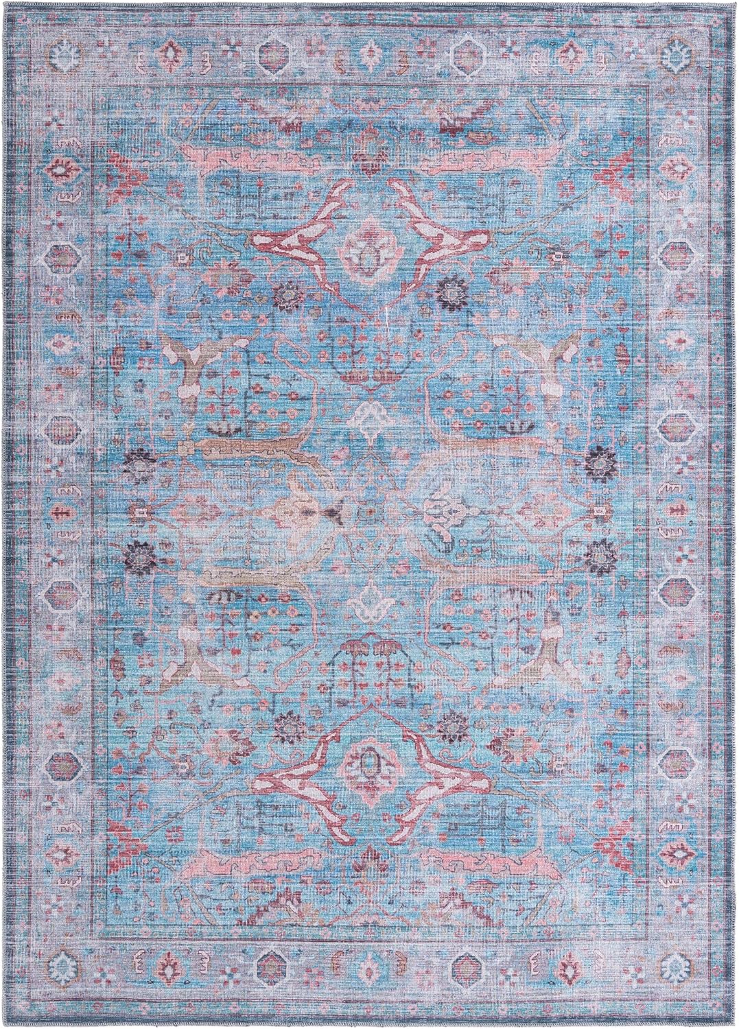 Rugs.com Maahru Collection Washable Rug – 6 Ft Runner Blue Low-Pile Rug Perfect for Hallways, Entryways