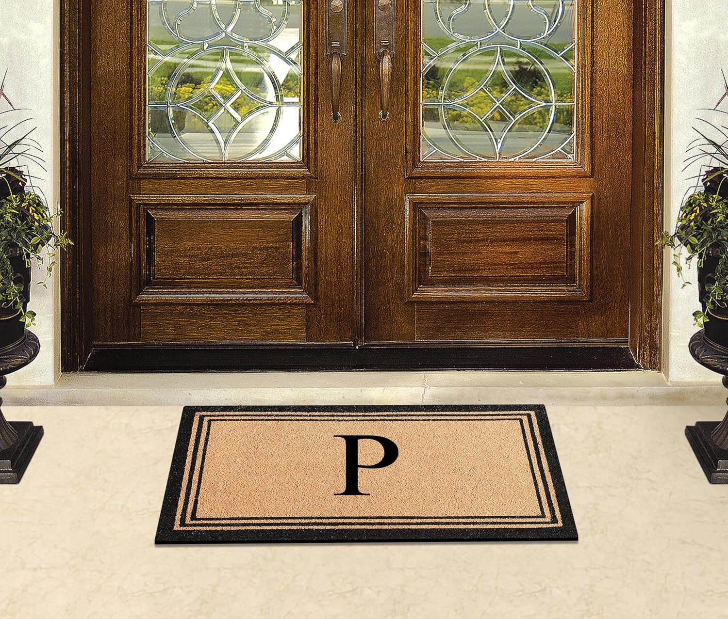 A1HC Natural Coir Monogrammed Doormat - Heavy Duty Anti-Shedding Front Door Mat, Easy-Clean Welcome Entryway Mat for Porch & Outside Entrance, 24" x 39"