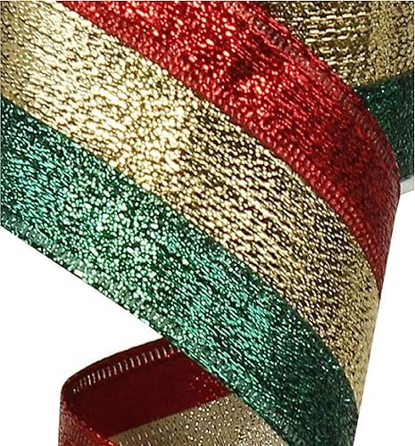 Cinta metálica 3 en 1 con borde de cable, 2.5 pulgadas x 10 yardas (oro, plata, dorado)