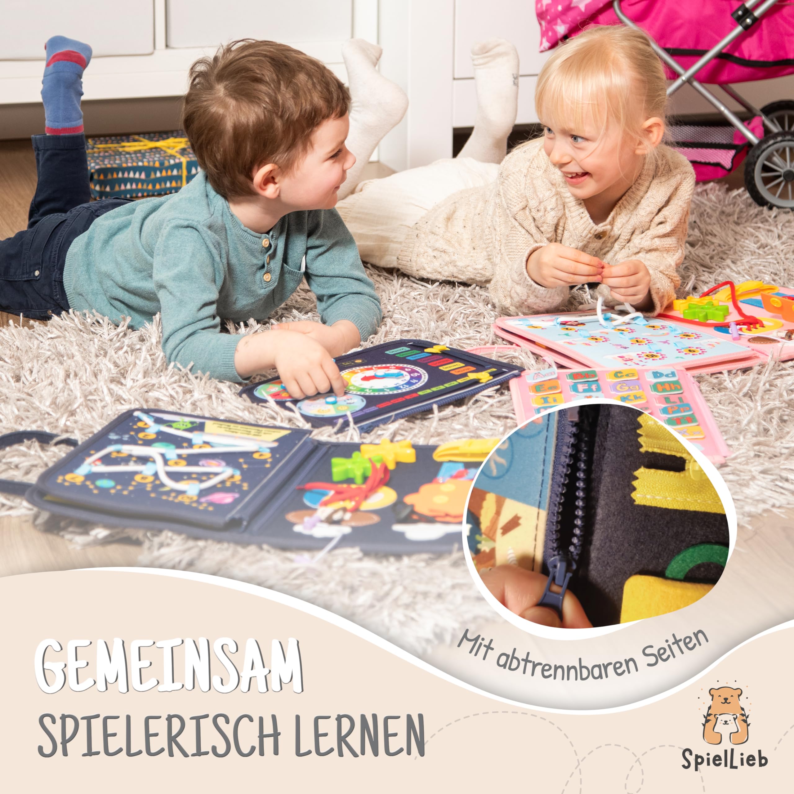 SpielLieb® Montessori Busy Board 3 Jahre - interaktives Activity Board Spielzeug für Kleinkinder - Beschäftigung für Auto & Flugzeug - Ideales Busy Book Geschenk für Entwicklung & Motorik