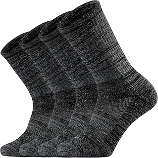 Ortis Men's Merino Wool Moisture Wicking Outdoor Hiking Cushion Crew Socks 4 Pack