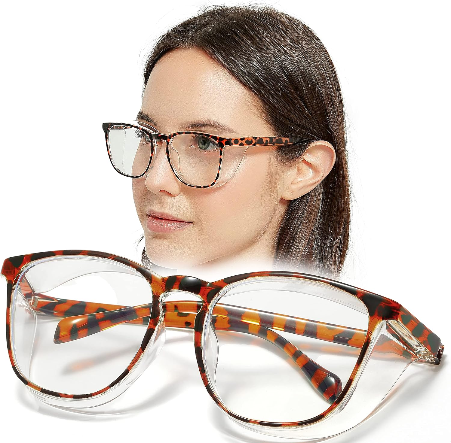SeeBand Anti Fog Safety Glasses Nurse Goggles Oversize Square Frame Clear Anti Blue Light Glasses for Women Men
