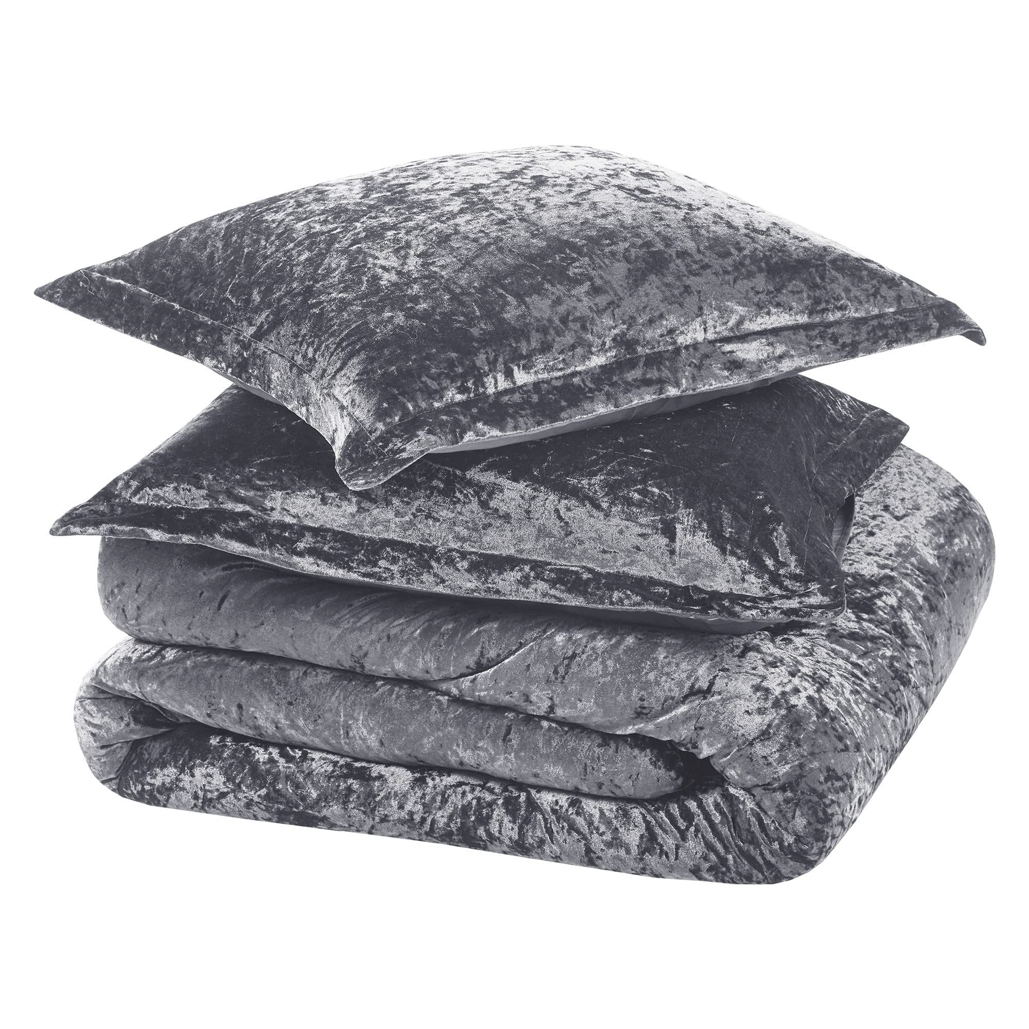 Comfort Spaces Juliette Luxe Comforter Set Velvet Lush with Natural Sheen, Soft Reverse Microfiber Modern All Season Cover, Cozy Bedding, Matching Sham, Grey King(104"x90") 3 Piece