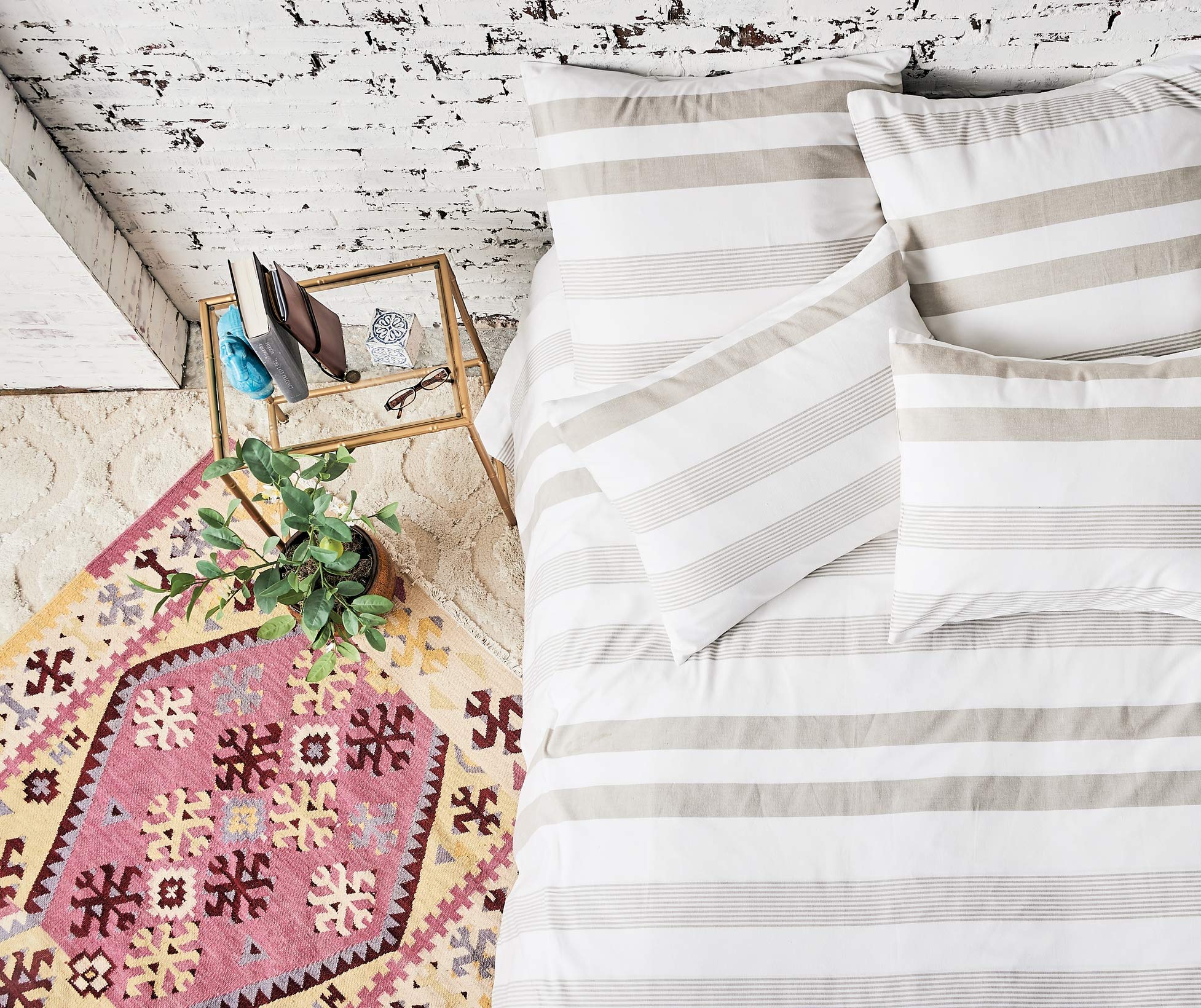 carol & frank Noland Stripe Tan Queen Duvet Cover Full/Queen Duvet Cover Tan