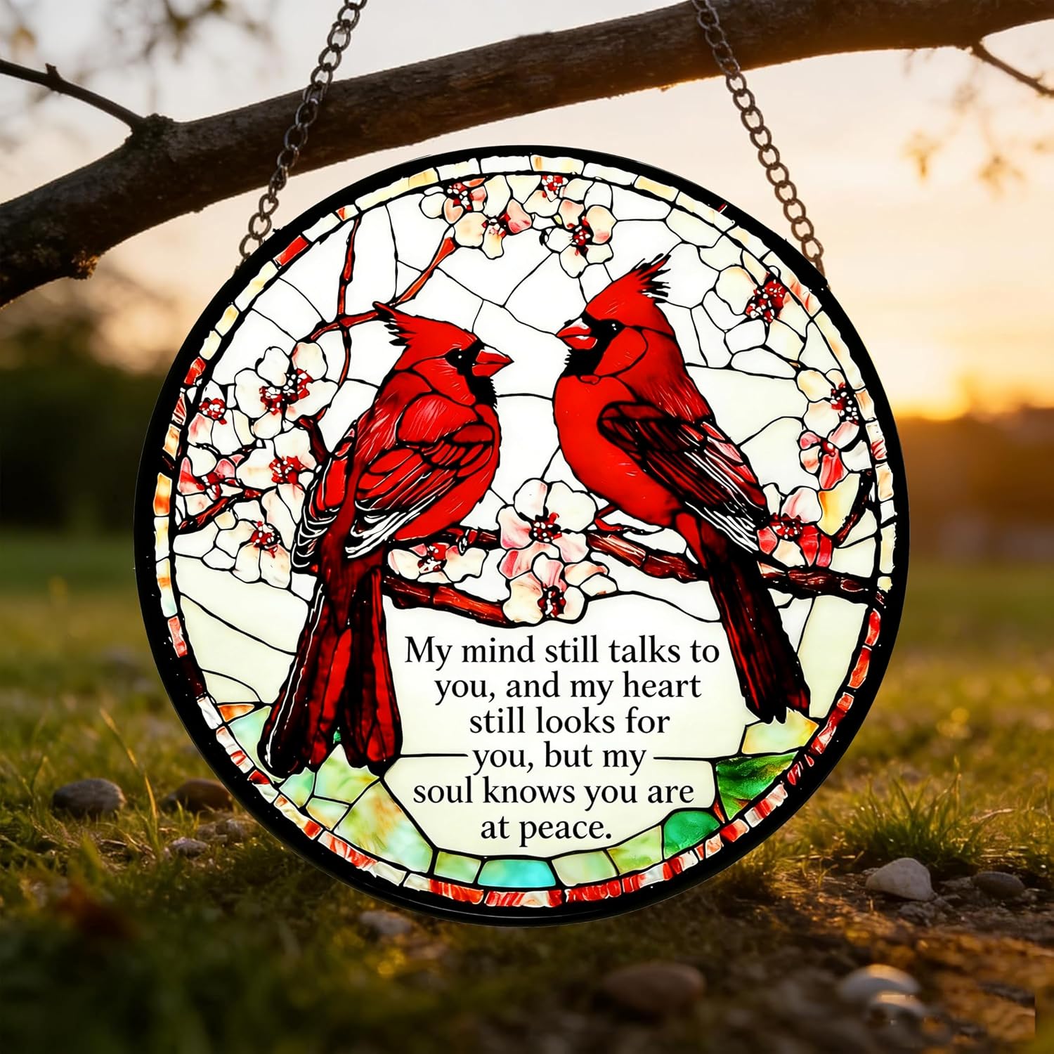 Cardinal Sun Catcher,Stained Glass Window Hanging,Red Cardinal Suncatcher Memorial Ornaments for Loss of Loved One Home Decor Sympathy Gifts Suncatchers for Windows Hanging 7.8 in