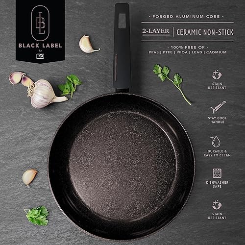 Miniatura 9 de IKO Black Label - Sartén de cerámica antiadherente, ollas y sartenes de cocina, ecológicas y aptas para lavavajillas, 100% libre de
