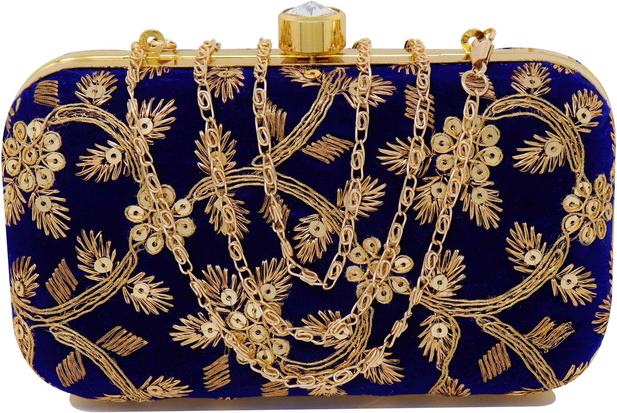 Women's Box Clutch Purse Bag with sling chain