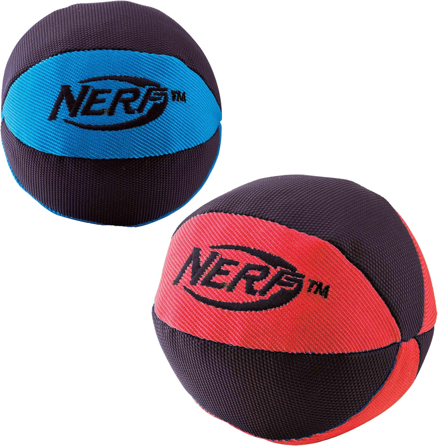 Nerf Dog Trackshot Ball Dog Toy, Lightweight, Durable and Water Resistant, 4.5 Inches, For Medium/Large Breeds, Two Pack, Blue/Black and Red/Black