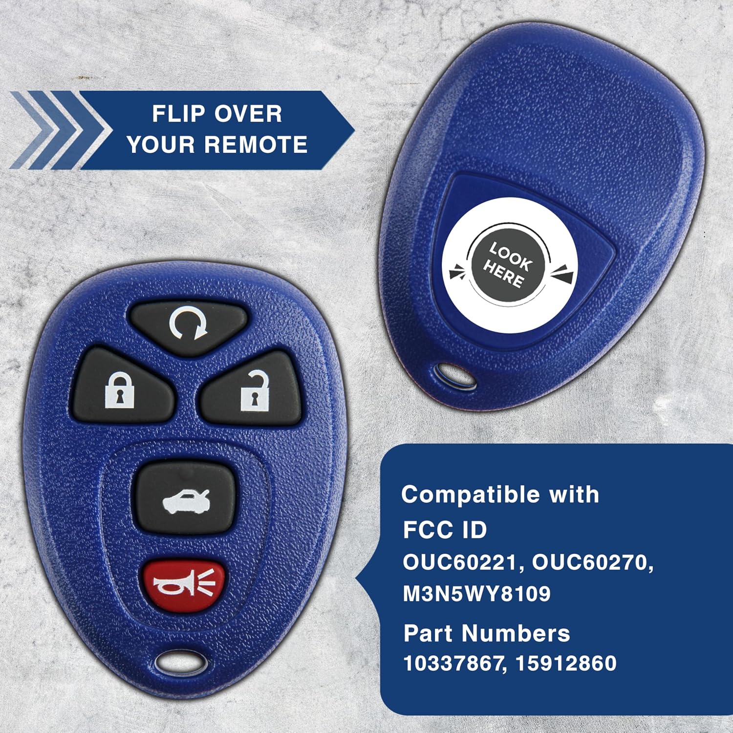 2X KeylessOption Key Fob Replacement for 2015 2006 2007 2008 2009 2010 2011 2012 2013 Buick Lucerne Cadillac DTS Chevrolet Chevy Impala Monte Carlo Remote, 5-Button 15912860, Locksmith Required 2011+