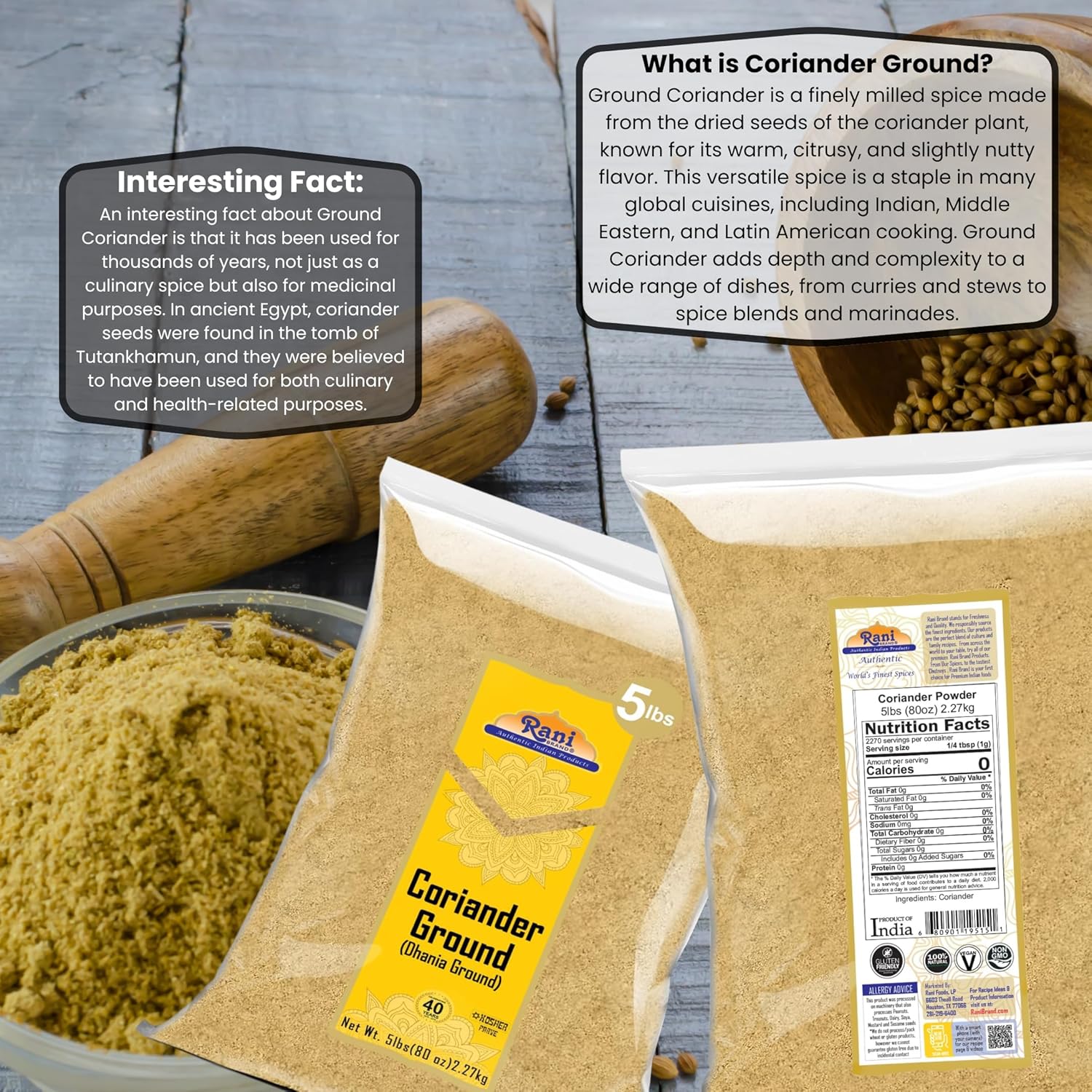 Rani Coriander Ground Powder (Indian Dhania) Spice 80oz (5lbs) 2.27kg Bulk ~ All Natural | Salt-Free | Vegan | No Colors | Gluten Friendly | NON-GMO | Kosher | Indian Origin