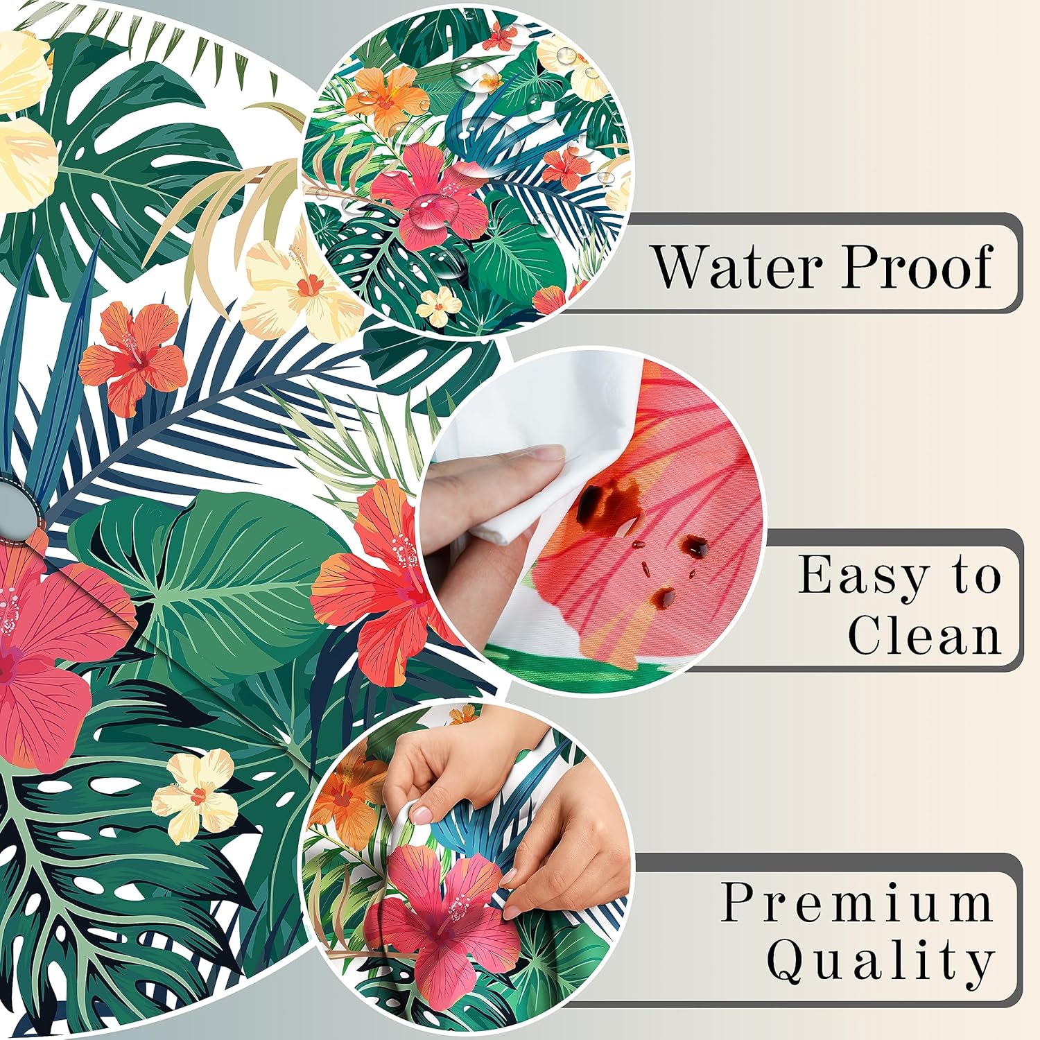 Palm Leaves Round Outdoor Tablecloth with Umbrella Hole Zipper Elastic Outdoor Table Cover Waterproof Fitted Tablecloth for Patio Picnic Party Fits 48-52" Diameter Round Tables