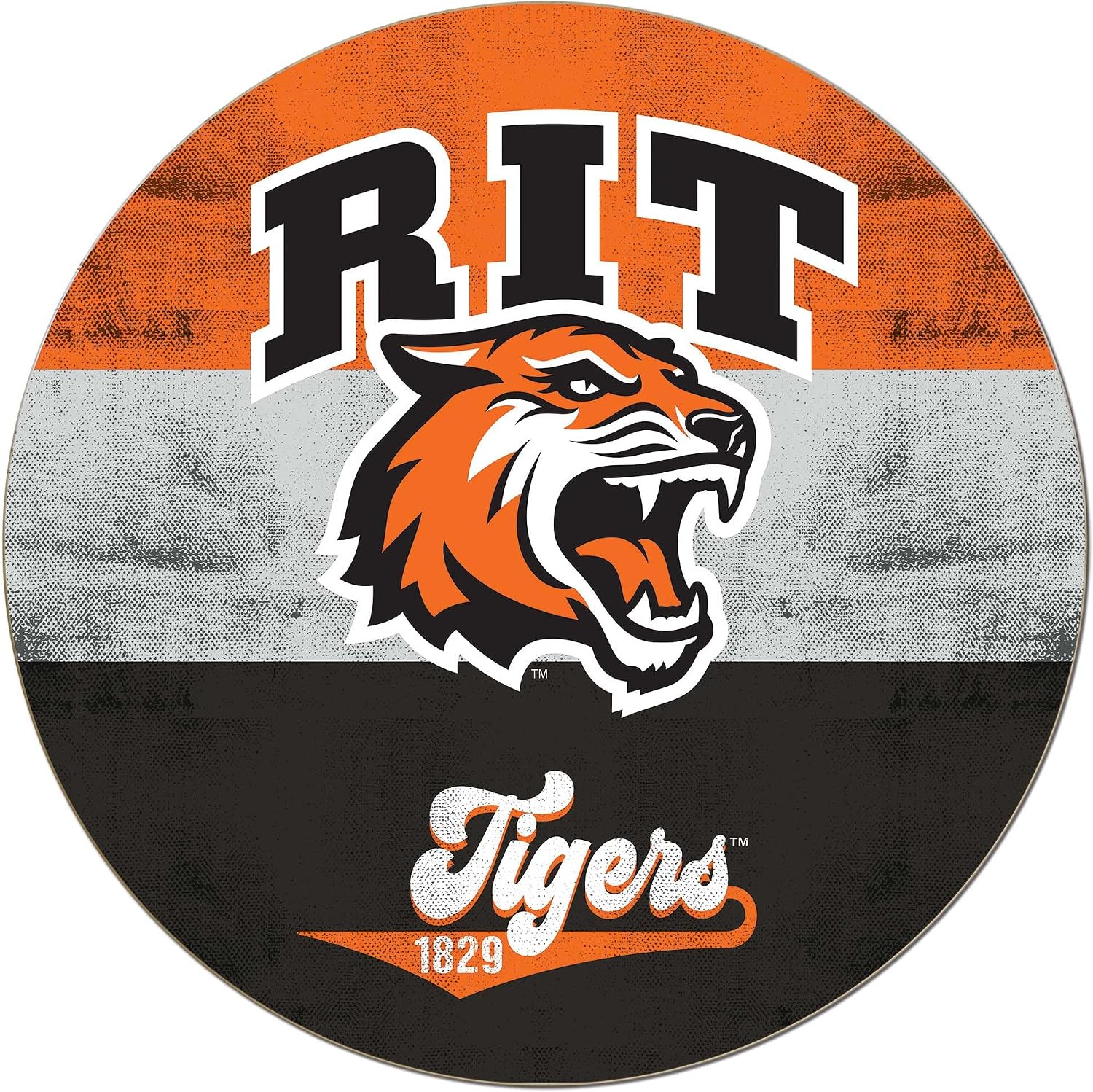 KH Sports Fan Rochester Institute of Technology Tigers Multi-Color Retro Circle Sign, 20x20 Inches, RIT Decor; Display Your Team Spirit with This Rochester Institute of Technology Tigers Wall Art