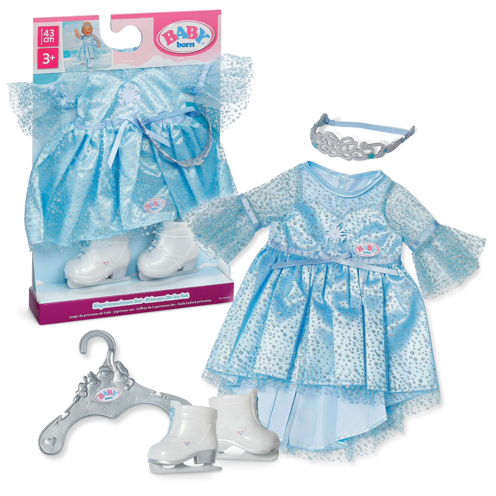 BABY born Ice Princesses Set with Glitter Dress, Tiara and Skates for 43cm Dolls