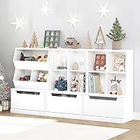 Vista 7 de UTEX Organizador de almacenamiento de juguetes para niños, estantería para niños y estantería con cajón, compartimento de almacenamiento abierto