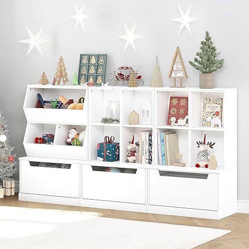 Miniatura 7 de UTEX Organizador de almacenamiento de juguetes para niños, estantería para niños y estantería con cajón, compartimento de almacenamiento abierto