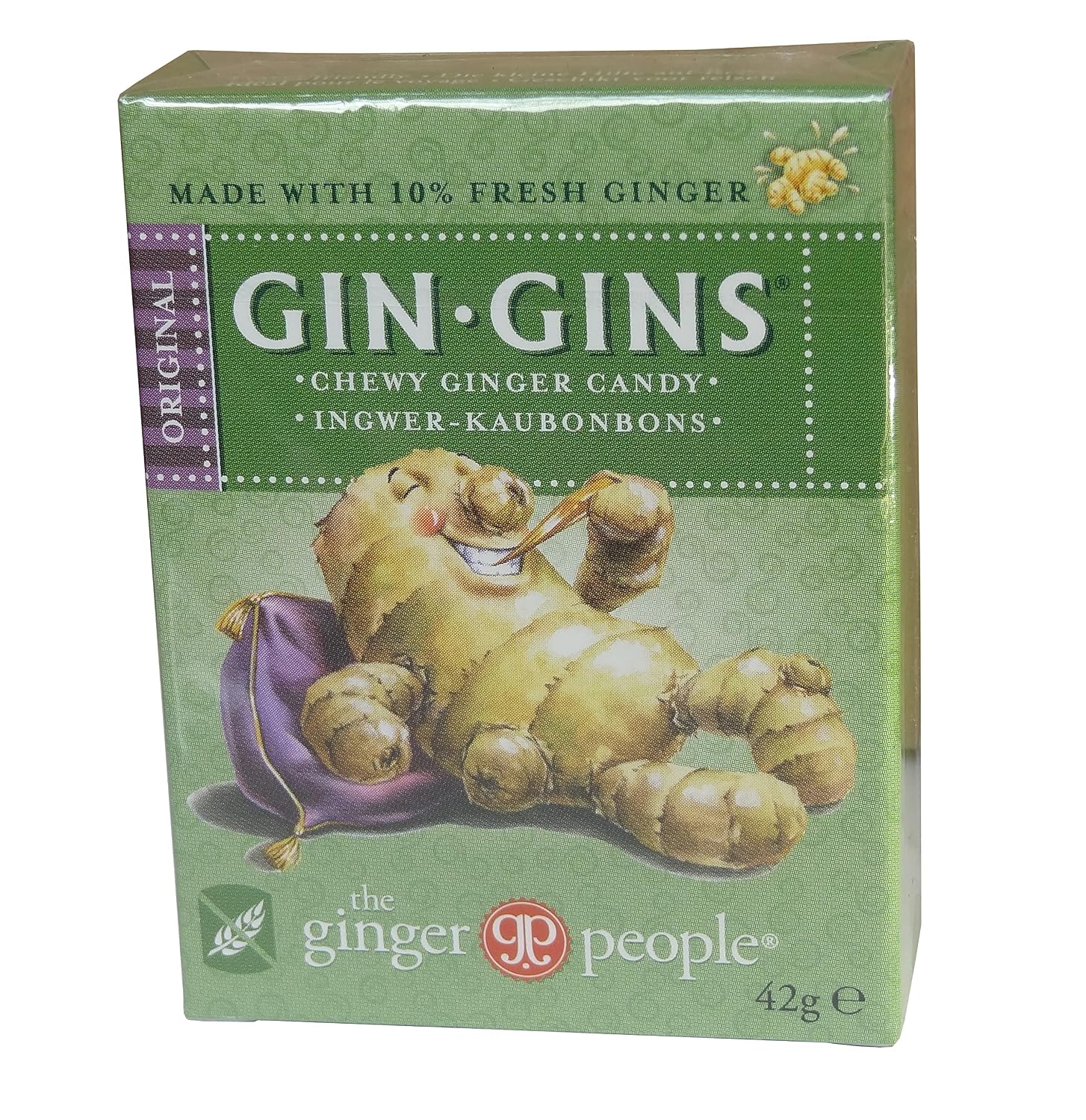 THE GINGER PEOPLE GIN-GINS CHEWY GINGER CANDY 42g (PACK OF 12)