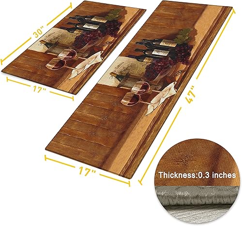 Miniatura 3 de Linen Geometric Juego de 2 tapetes de cocina de vino para piso, tapetes de cocina de granja acolchados antifatiga, juego de 2 tapetes de cocina y